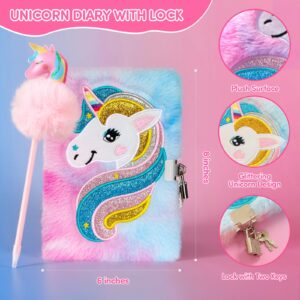 Unicorn Gifts for Girls, 10 PCS Unicorn Toys with Light Up Star Pillow Plush Diary DIY Water Bottle Kits for Girls' Birthday, Christmas and Halloween, Rainbow Unicorn Gift Set for 3-12 Years Old Girls