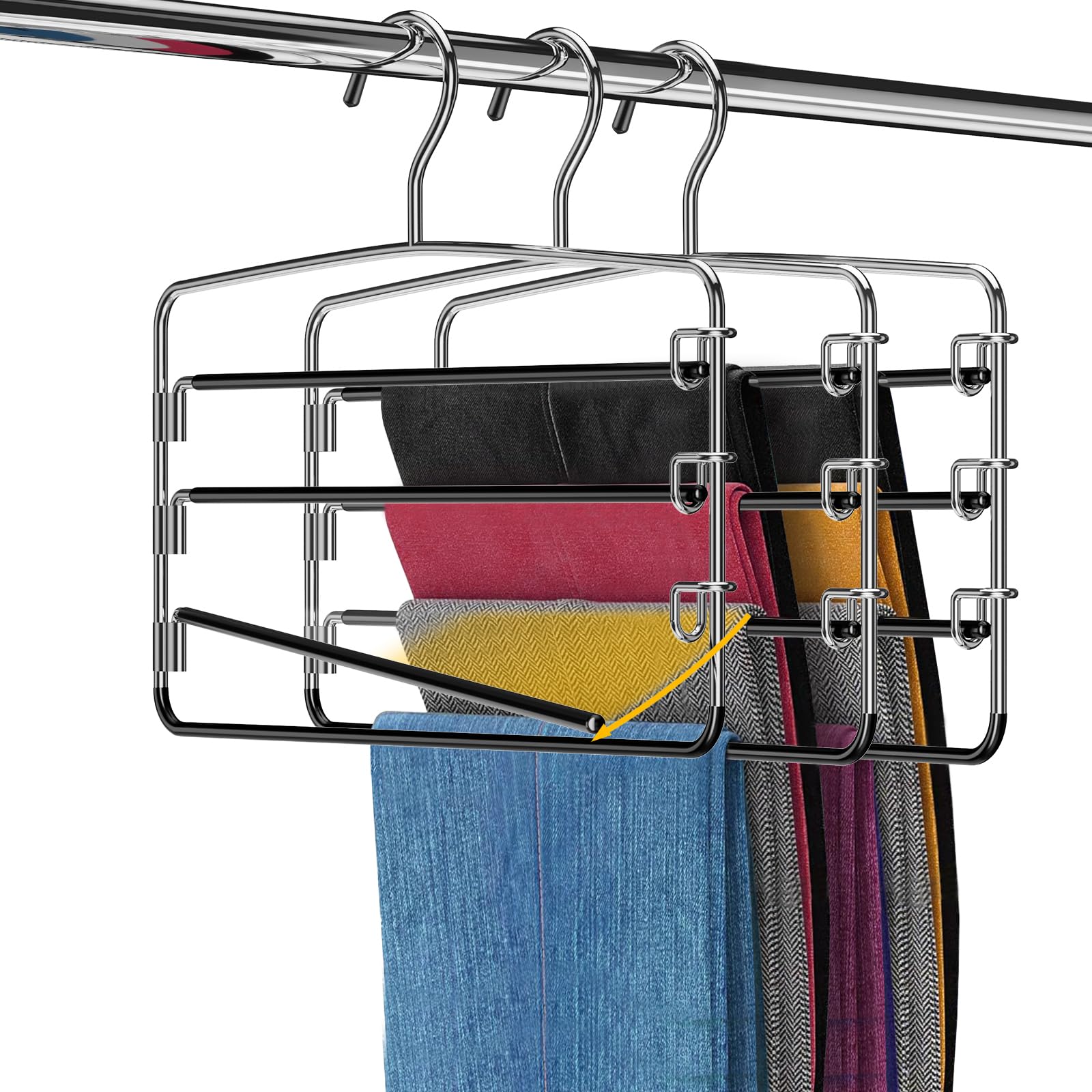 Lumigens Pants Hangers,Clothes Hangers,Hangers Space Saving,Multi Layer Stainless Steel Swing Arm Hangers,Apartment Essentials, Closet Organizers and Storage Jeans,Towels,Scarf,2Pcs