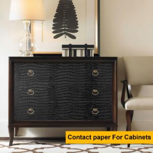 Fititem Black Wallpaper Peel and Stick Wallpaper 118”×17.3” Black Contact Paper for Cabinets Removable Textured Wallpaper Modern Crocodile Self Adhesive Wallpaper Bedroom Bathroom Wallpaper Waterproof