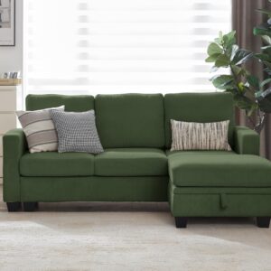 CHIC HOUSE Modular Sectional Sofa Corduroy Couch, Customizable U-Shaped Sofa with Storage Ottoman, Reversible Chaise for Living Room, Oversized L-Shaped Sofa Set (Green, 4 Seater Sectional)