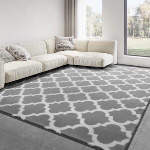 Morroccan Modern Area Rug for Living Room Bedroom, 4x6 ft Low Pile Shag Geometric Bedroom Area Rug Small Entry Rug Floor Carpet for Kids Room Nursery Office Home Decor Aesthetic, Light Grey & White