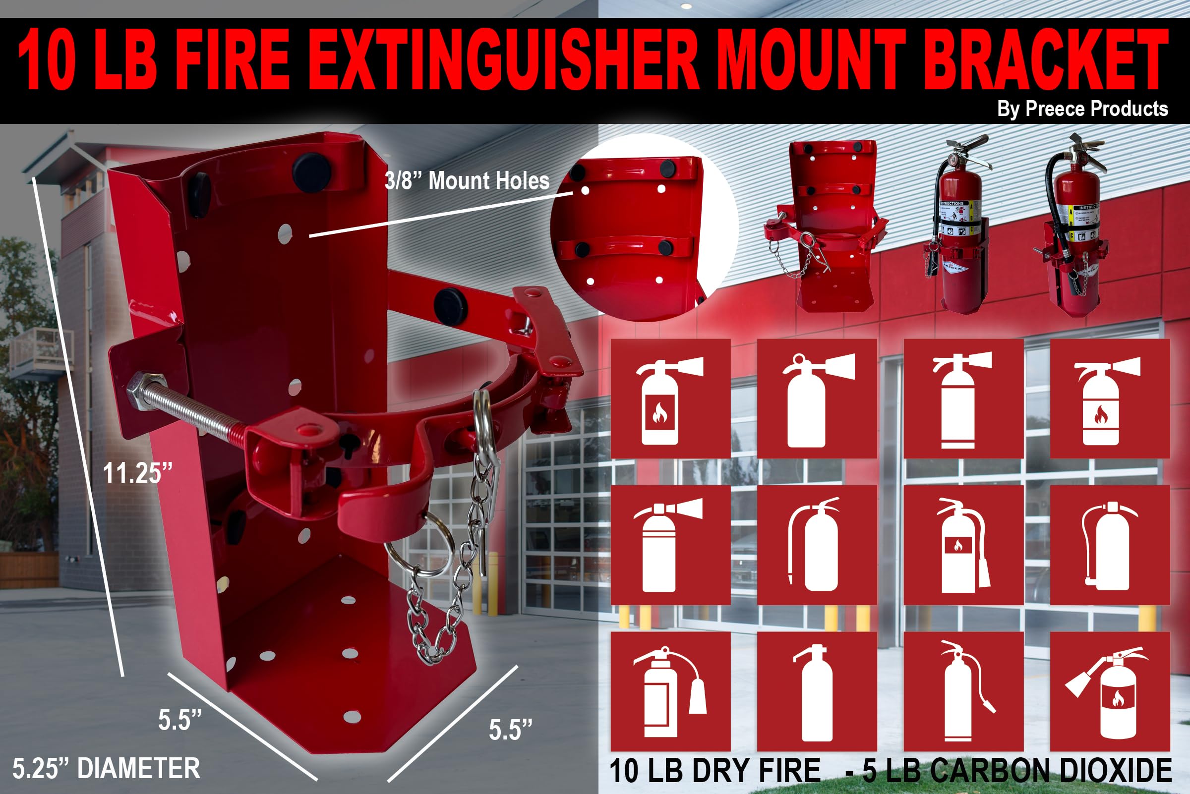 Heavy Duty 10 LB Fire Extinguisher Mount Bracket for Vehicle and Building for 10lb Dry and/or 5lb Co2 5.25" Diameter, Generic for 809 by amerex