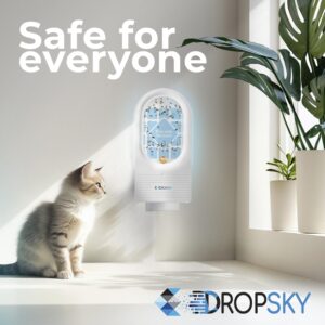 Dropsky Indoor Flying Insect Trap - Plug-in Bug Light Trap for Fruit Flies, Gnats and Houseflies - Odorless and Mess Free (2 Traps + 2 Glue Cards)