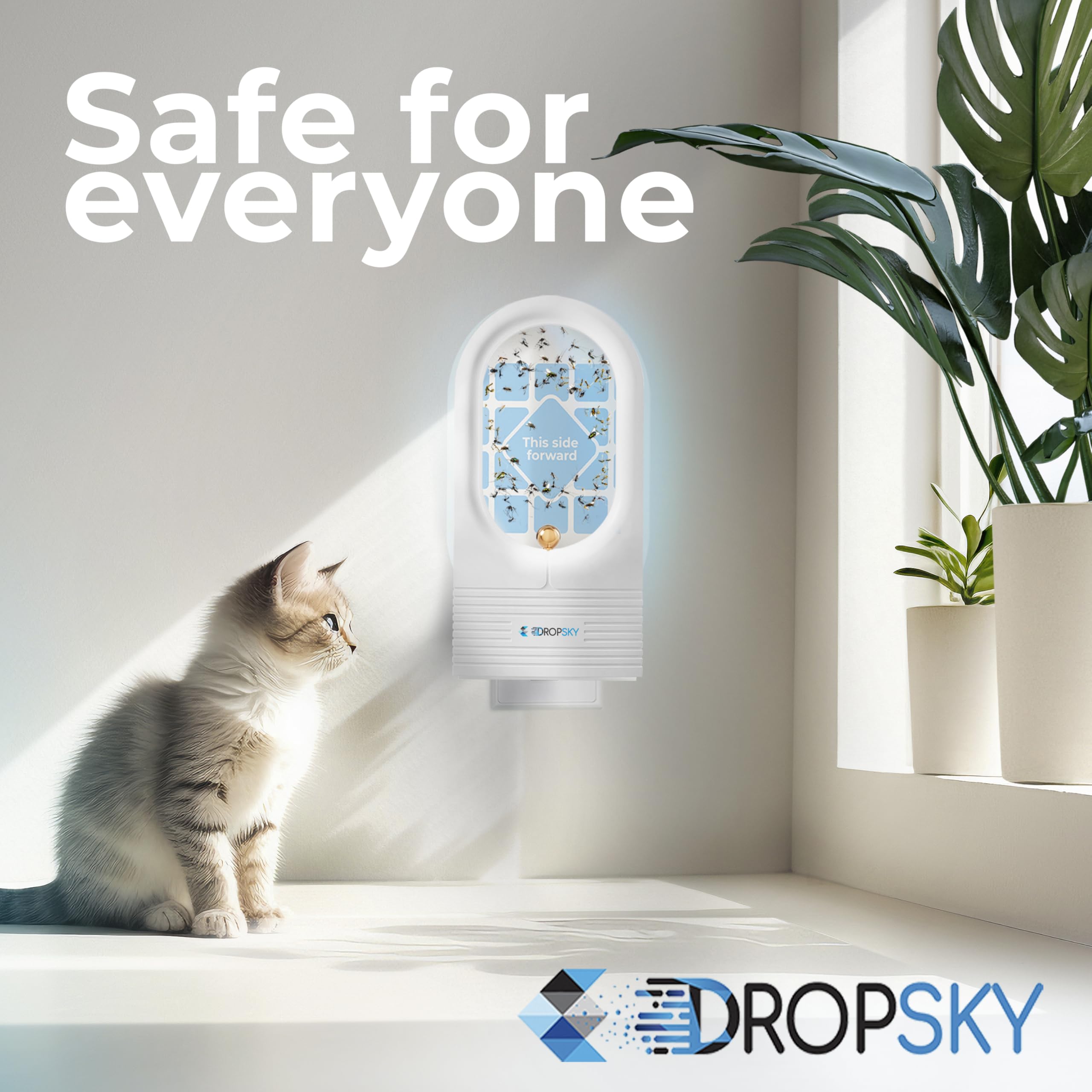 Dropsky Indoor Flying Insect Trap - Plug-in Bug Light Trap for Fruit Flies, Gnats and Houseflies - Odorless and Mess Free (2 Traps + 2 Glue Cards)