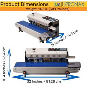 Continuous Bag Band Sealing Machine UX900K 220V with 110V Adapter Digital Temperature Control Horizontal Bag Sealer for 0.02-0.08 mm Plastic Bags Continuous Band Sealer