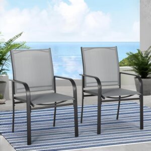 bed bath & beyond outdoor patio metal textilene dining chairs with armrest set of 2 grey