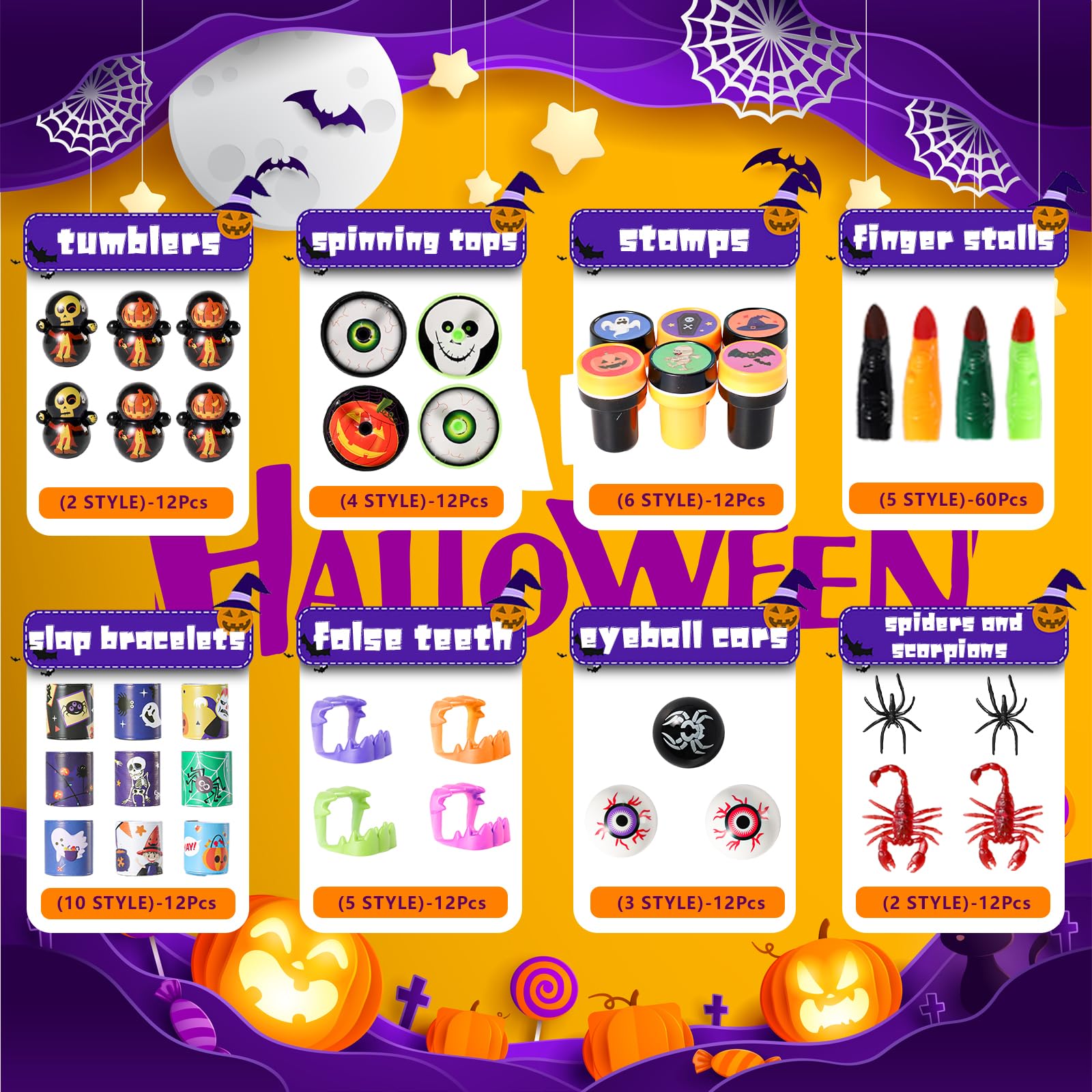 APROAT 170Pcs Halloween Party Favors for Kids Bulk Gloves Stuffed Set-12Pack Halloween Treats Non Candy,Goodie Bag Fillers Set, Halloween prizes for Kids Party Trick or Treat