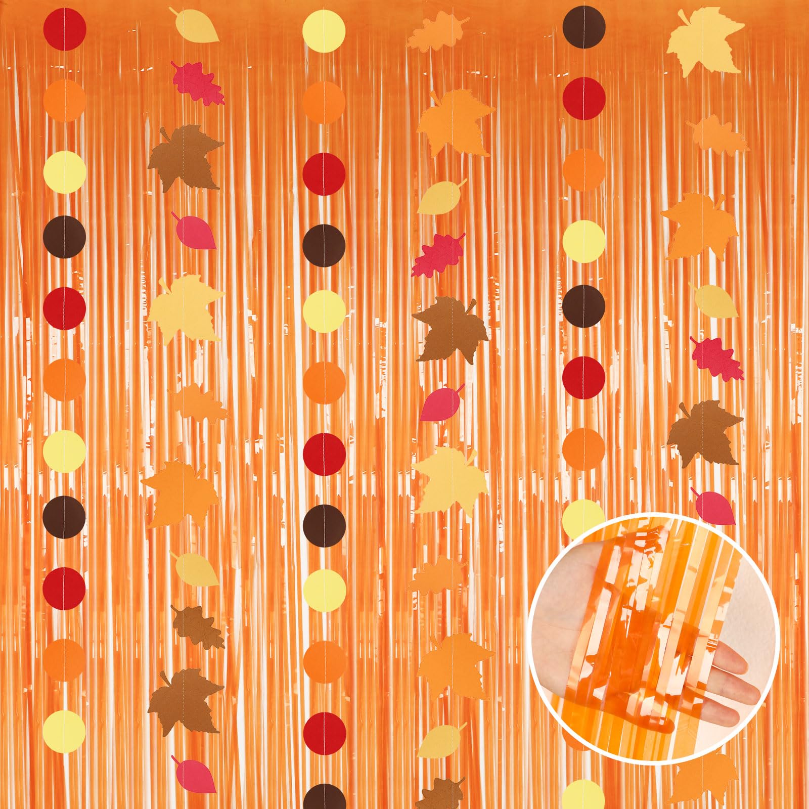 JULMELON 4 Pieces Fall Party Decorations Set Autumn Birthday Foil Fringe Backdrop Curtain for Thanksgiving Party Decoration Banner Backdrop Hanging Decor Birthday Wedding Baby Shower