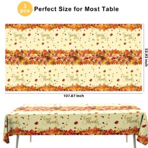 Tbsone Fall Thanksgiving Disposable Rectangle Tablecloth - 3 Pack, Autumn Maple Leaves Theme Plastic Table Cloth & Cover for Harvest Party Decorations Supplies (54 x 108 Inches)