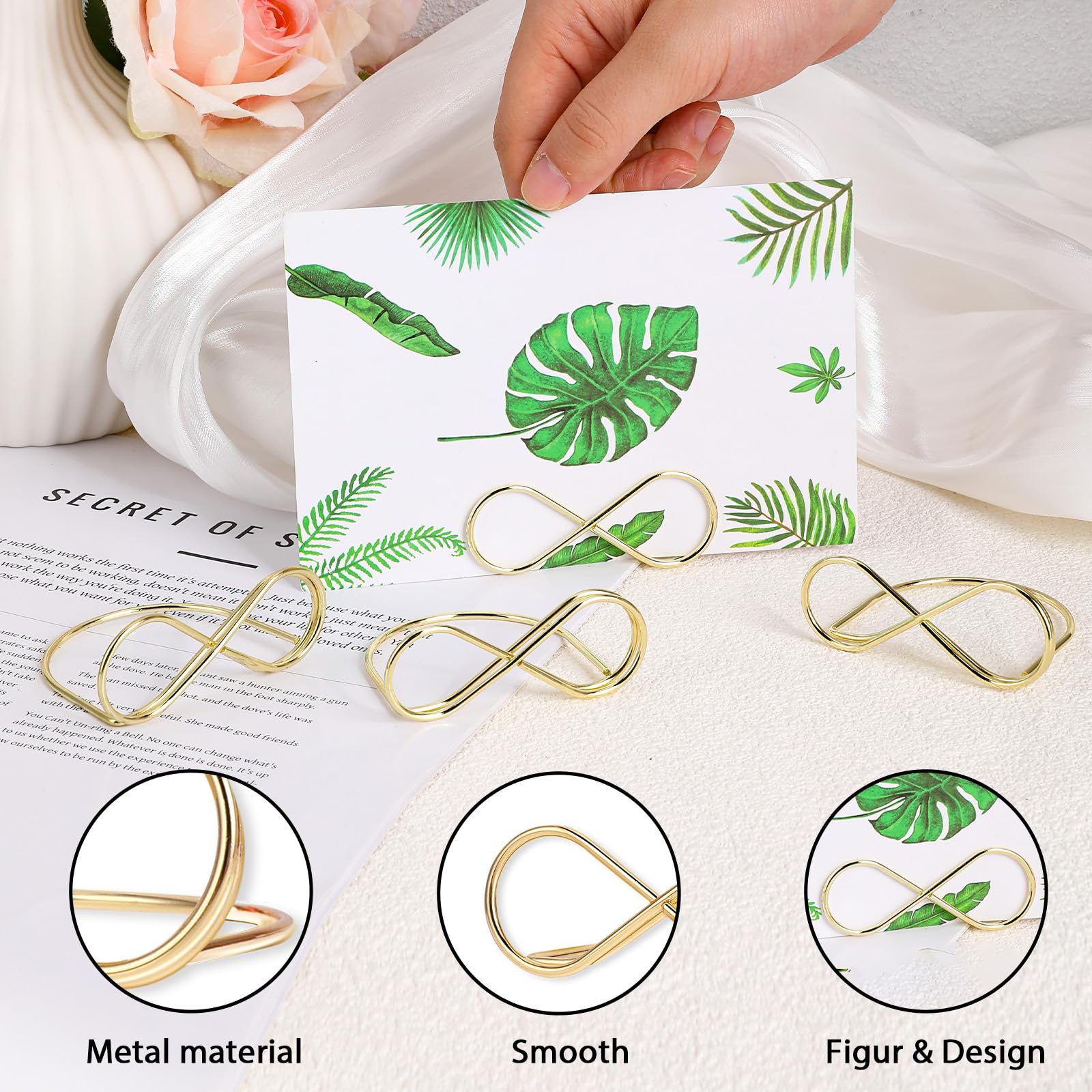 Giantree Table Number Holder Stands, 10 Pcs Place Card Holders Seating Labels Placecard Clips Knot-Shaped Display Holder Gold Photo Picture Cards Display Stand for Celebration Party Wedding 2.75 Inch