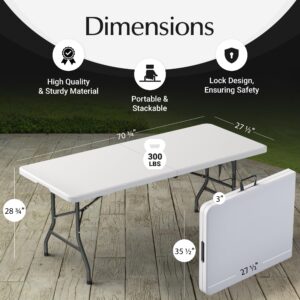 6 Feet Foldable Table with Built in Handle & Steel Legs | Heavy Duty Portable | Perfect for Party, Dining, Wedding, Events, Picnic Indoor, Outdoor, Camping, Utility, Temporary