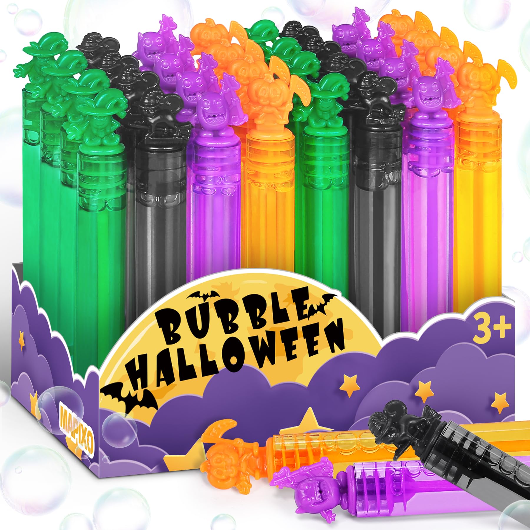 Halloween Party Favors Bulk for Kid, 32Pcs Mini Pumpkin Bubble Wands, Goodie Bag Filler, Halloween Trick or Treats Non Candy, Classroom Prizes, Pinata Stuffer, Basket, Gift Box Toy Supplies, Birthday