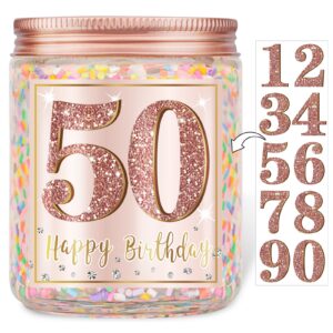 happy birthday candle with diy stickers for any age: vanilla cream-scented birthday candle with sprinkles - pink rose gold sweet birthday gifts for girls women funny birthday presents for her