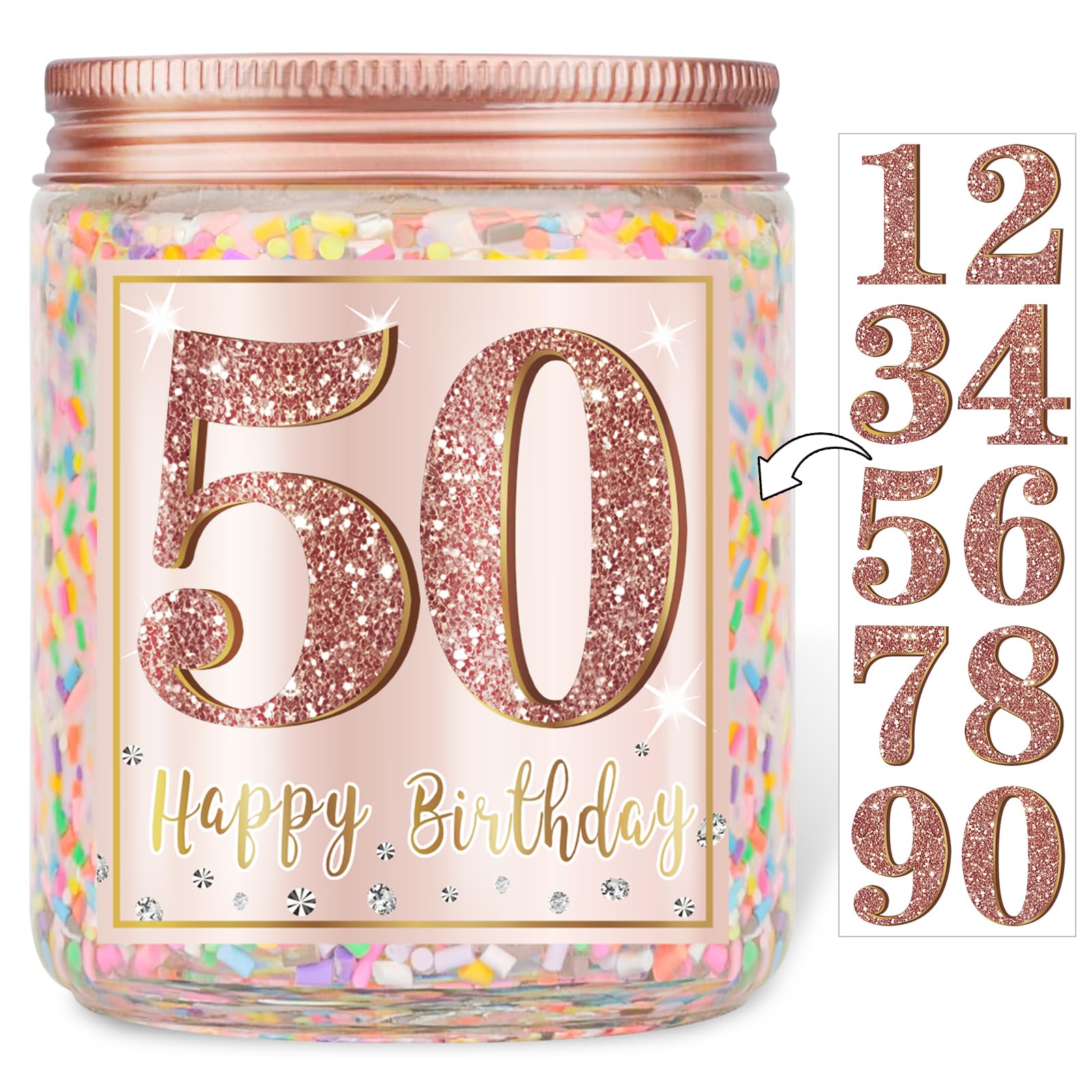 Happy Birthday Candle with DIY Stickers for Any Age: Vanilla Cream-Scented Birthday Candle with Sprinkles - Pink Rose Gold Sweet Birthday Gifts for Girls Women Funny Birthday Presents for Her