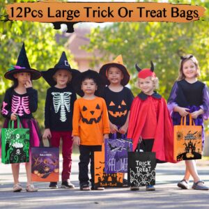 Halloween Bags,12 Pcs Halloween Trick or Treat Bags Large,Halloween Tote Bag with 12 Pcs Halloween Slap Bracelets,Halloween Candy Bags for Halloween Party Supplies,Gift Wrapping 15"×11.6"×3.9"