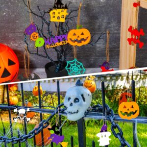 Halloween Crafts for Kids, 60Pcs Unfinished Predrilled DIY Wooden Slices Halloween Painting Crafts Halloween Gifts for Hanging Decoration