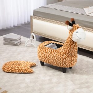 Home 2 Office Geno The Giraffe Ottoman with Storage for Kids' Bedroom, Playroom, Nursery or Recreation Room Decor, Soft Animal-Shaped Toddler Furniture with Wooden Legs