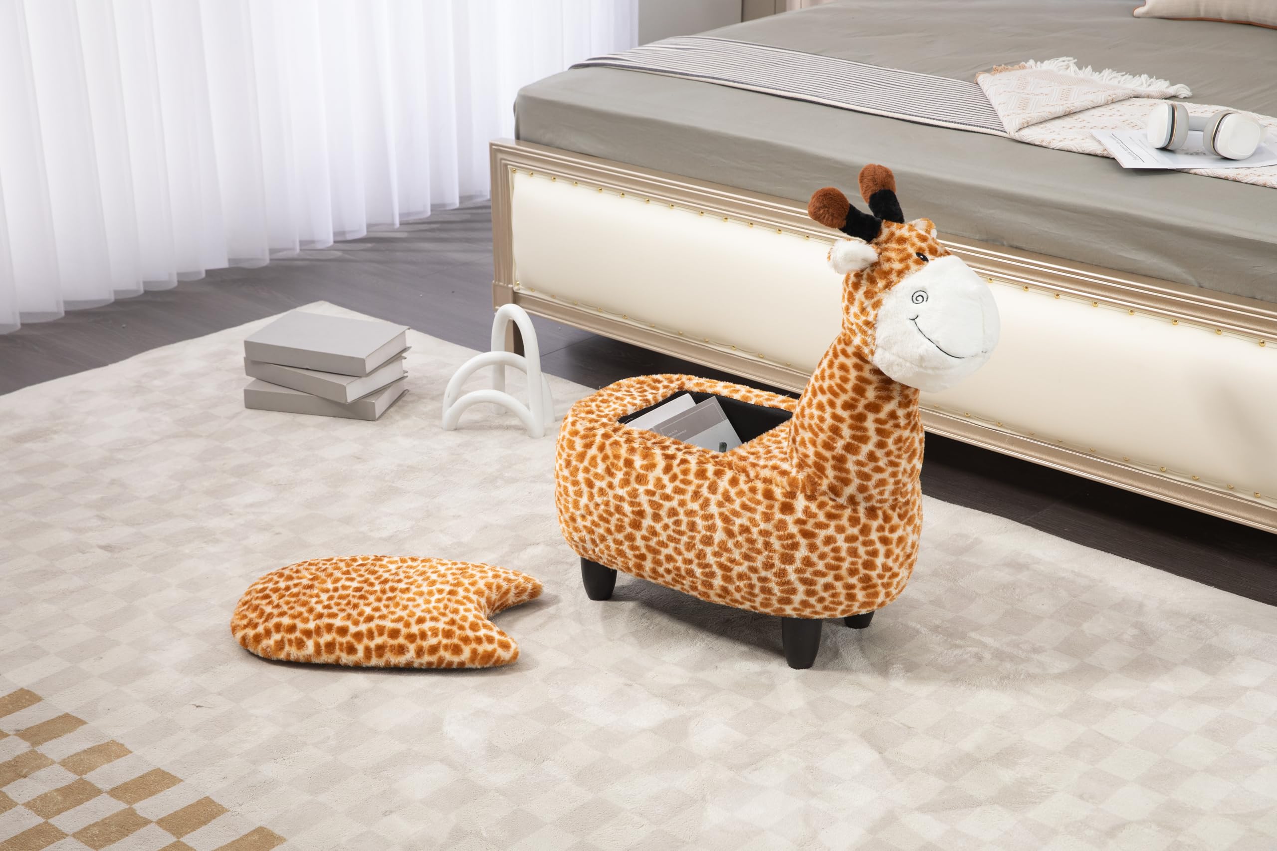 Home 2 Office Geno The Giraffe Ottoman with Storage for Kids' Bedroom, Playroom, Nursery or Recreation Room Decor, Soft Animal-Shaped Toddler Furniture with Wooden Legs