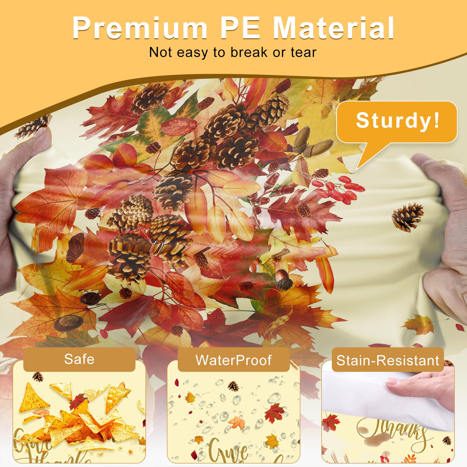 Tbsone Fall Thanksgiving Disposable Rectangle Tablecloth - 3 Pack, Autumn Maple Leaves Theme Plastic Table Cloth & Cover for Harvest Party Decorations Supplies (54 x 108 Inches)