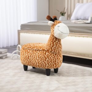 Home 2 Office Geno The Giraffe Ottoman with Storage for Kids' Bedroom, Playroom, Nursery or Recreation Room Decor, Soft Animal-Shaped Toddler Furniture with Wooden Legs