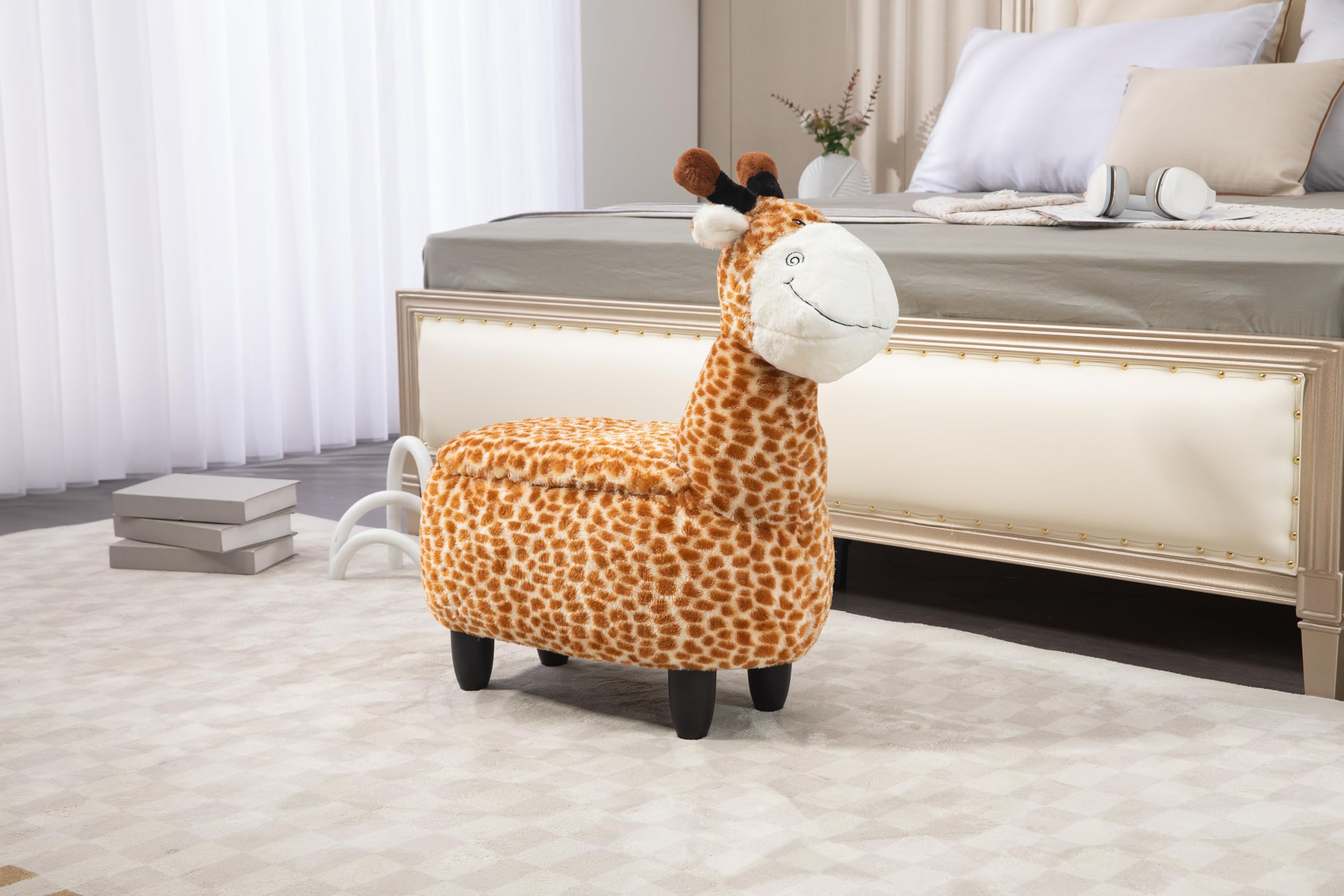 Home 2 Office Geno The Giraffe Ottoman with Storage for Kids' Bedroom, Playroom, Nursery or Recreation Room Decor, Soft Animal-Shaped Toddler Furniture with Wooden Legs