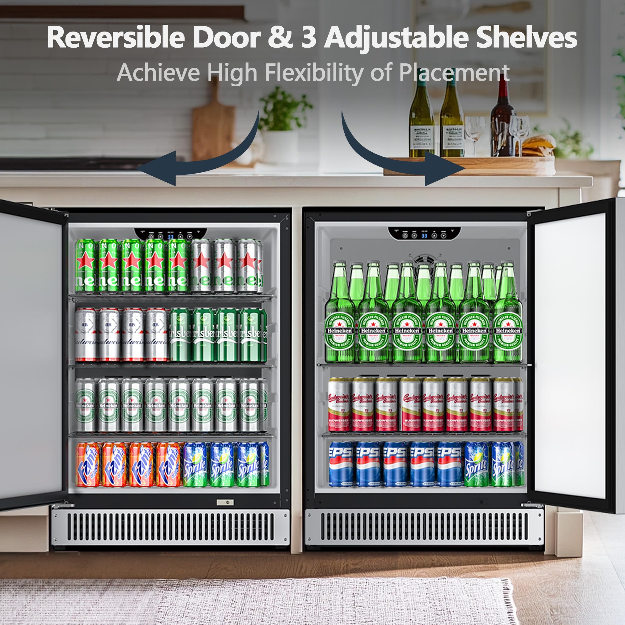 Coolski 24 Inch Beverage Refrigerator Cooler, Stainless Steel Outdoor Refrigerator for 180 Cans, Built-in and Freestanding Under Counter Beverage Fridge for Patio Home Kitchen, ETL, DOE, NSF Approved