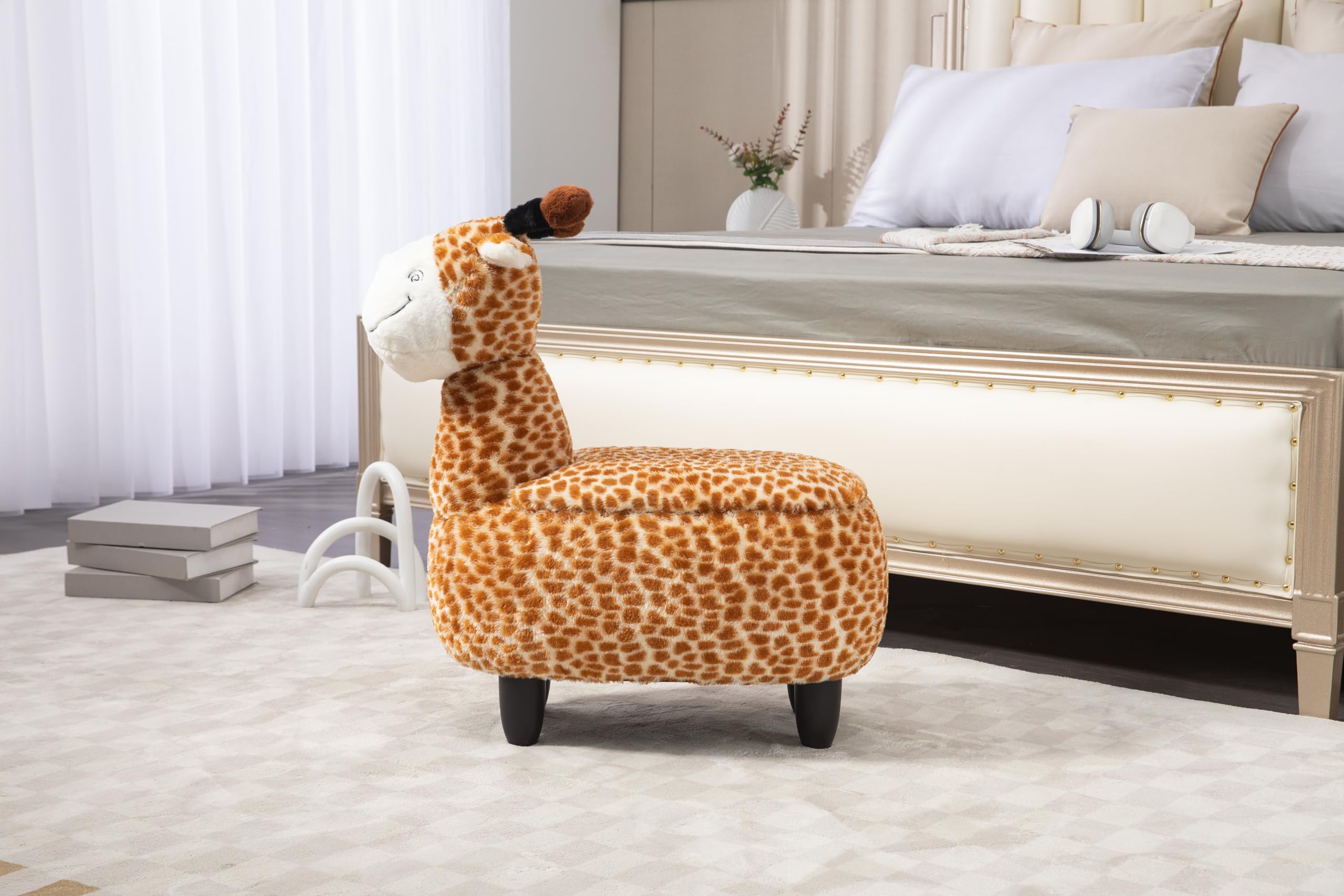 Home 2 Office Geno The Giraffe Ottoman with Storage for Kids' Bedroom, Playroom, Nursery or Recreation Room Decor, Soft Animal-Shaped Toddler Furniture with Wooden Legs