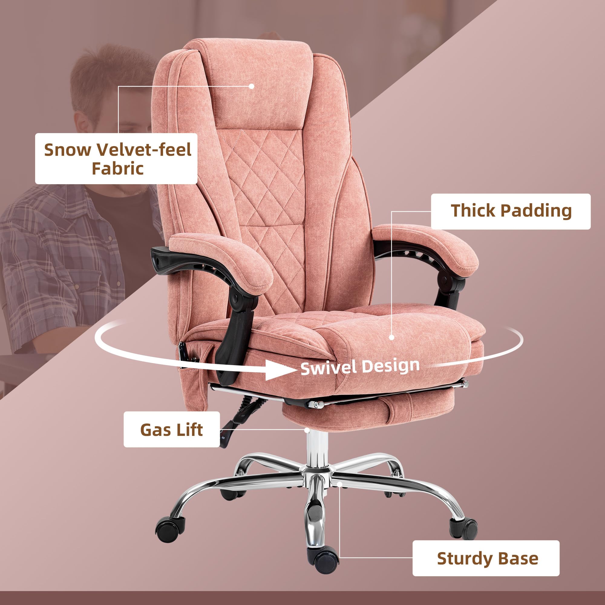 Vinsetto Massage Office Chair with Foot Rest, Executive Office Chair with 6 Vibration Point and Heat, Reclining Computer Chair, Swivel Desk Chair, Adjustable Height, Pink