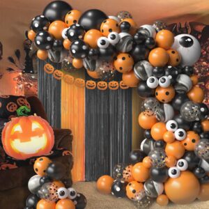 Halloween Balloon Garland Arch Kit with 5 12 18 Inches Black Orange Confetti Eyeballs Balloons Pumpkin Foil Balloons for Baby Shower Birthday Foil Fringe Curtains Decorations Halloween Party Supplies