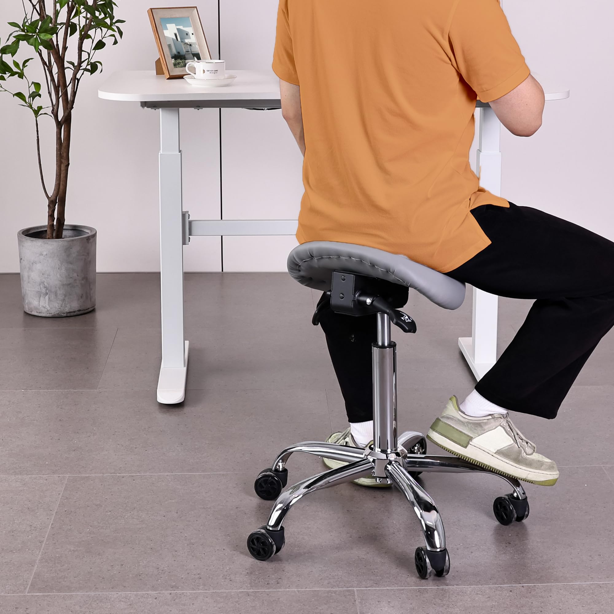 Fromann Ergonomic Backless Rolling Saddle Stool Home Office Chair with Adjustable Height and Tilt with Wheels