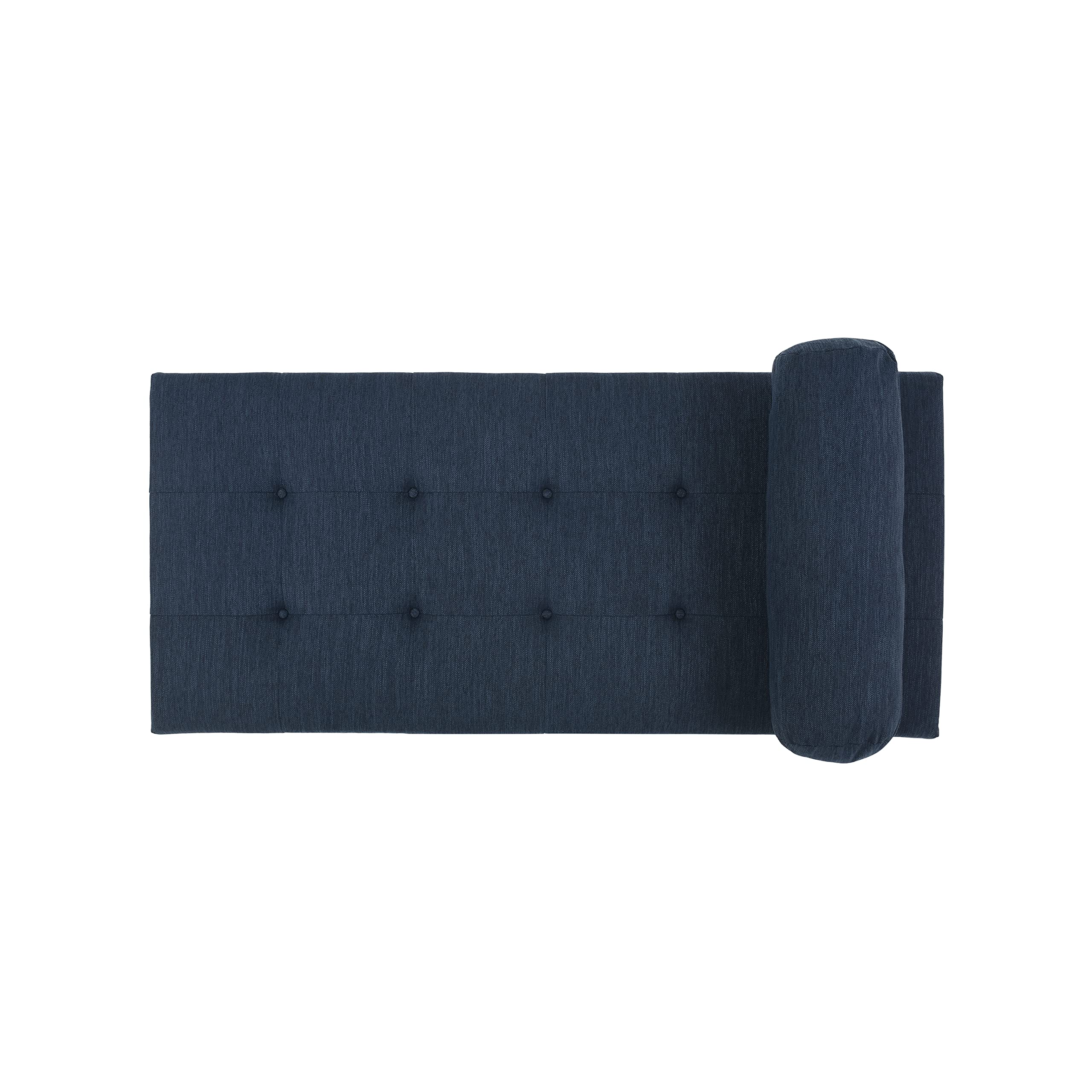 LOPOO Mid-Century Button-Tufted Fabric Chaise Lounge, Rubberwood Frame, Detachable Bolster Pillow, Waffle Stitch Design, 64" L x 29" W x 24.5" H, Stylish Splayed Legs, Iconic Design, Navy Blue