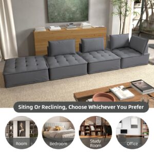 XSZD Oversized Modular Sectional L Shape Sofa,Upholstered Deep Sectional Sofa with Reversible Ottoman,Modern Design for Stylish Living Room, Easy Assembly (Grey Solid Wood,109'')