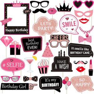 31pcs hot pink girls birthday photo booth props happy birthday party favors supplies bday party decoration set for bachelorette party decoration pink girls birthday bridal shower pink party supplies