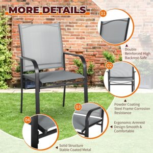 Bed Bath & Beyond Outdoor Patio Metal Textilene Dining Chairs with Armrest Set of 2 Grey