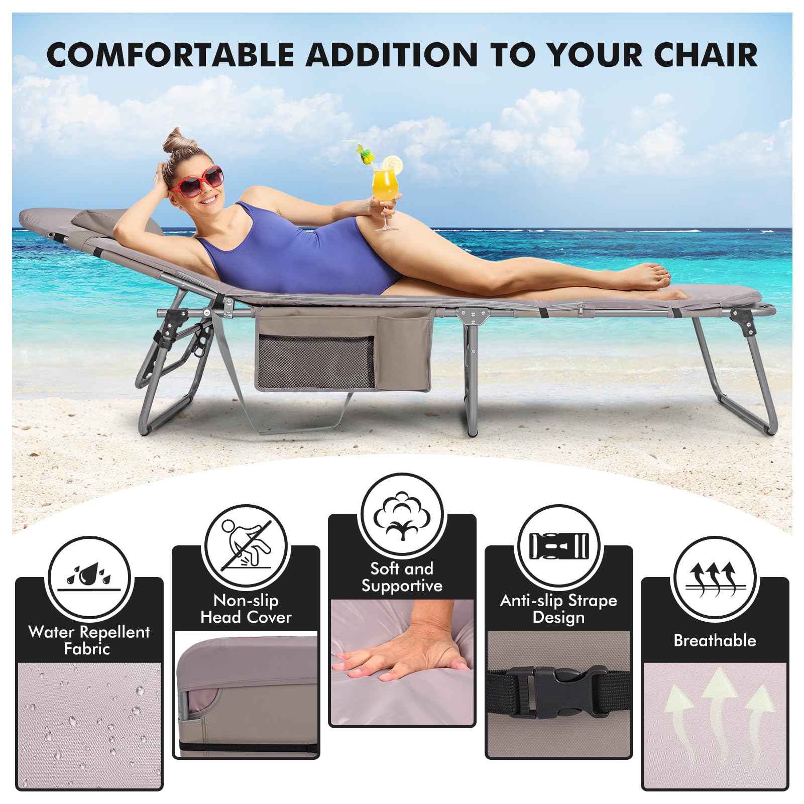 Minndudu Oversized Beige Women Comfy Tanning Chair with Cushion Face Hole + Pink Tanning Chair (Buy Together)