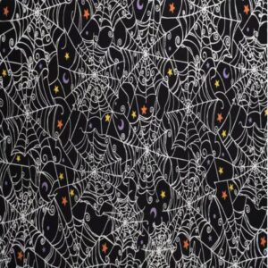 Generic Halloween Spider Web and Stars Cotton Precut Fabric by The Yard - One Yard, Black