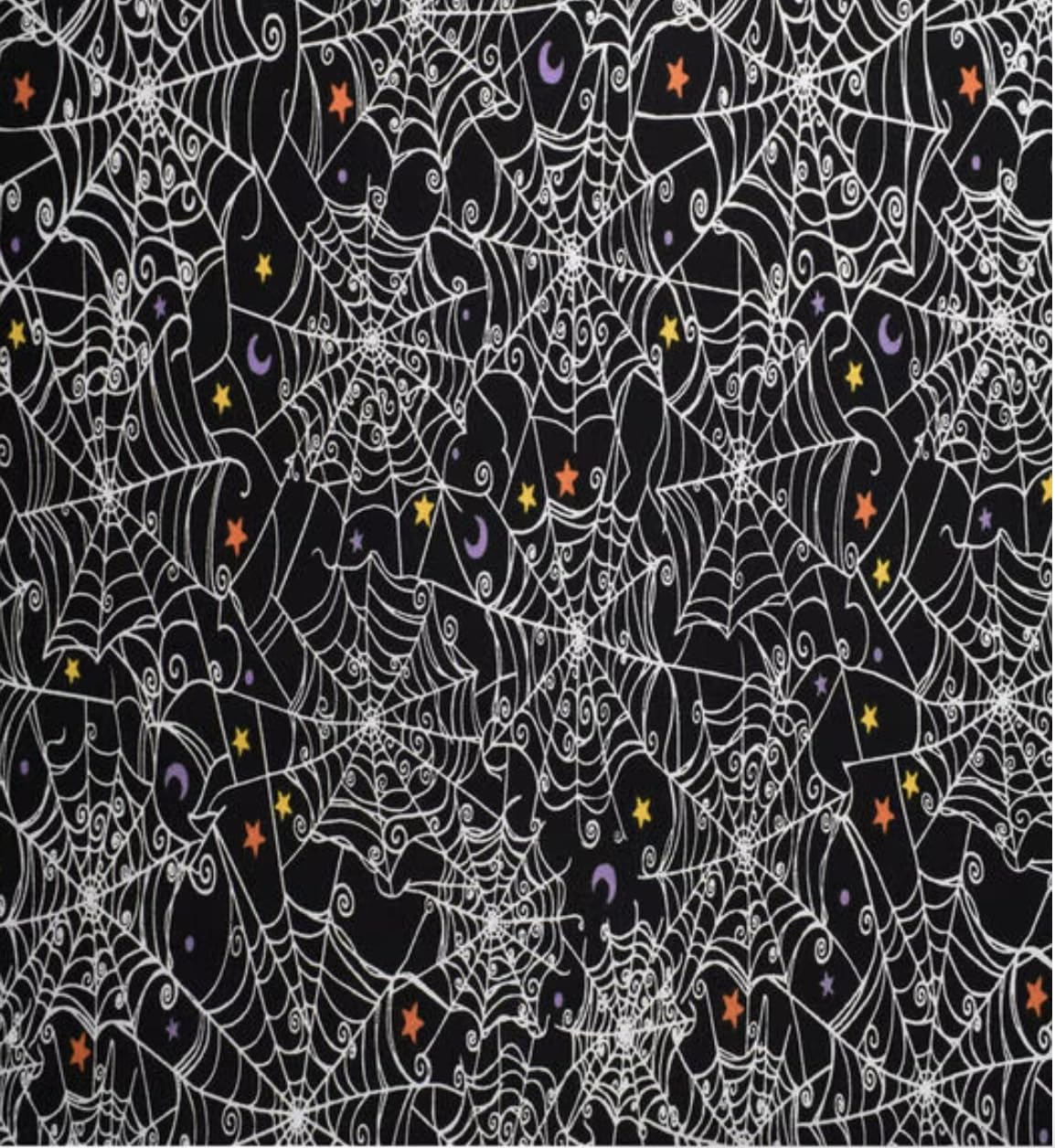 Generic Halloween Spider Web and Stars Cotton Precut Fabric by The Yard - One Yard, Black