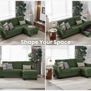 CHIC HOUSE Modular Sectional Sofa Corduroy Couch, Customizable U-Shaped Sofa with Storage Ottoman, Reversible Chaise for Living Room, Oversized L-Shaped Sofa Set (Green, 4 Seater Sectional)