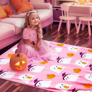 Jansun Halloween Pink Flannel Blanket, 60 x 50 Inch Ghost Pumpkin Throw Blanket Lightweight Reversible Blankets Plush Throw Blanket Soft Living Room Couch Bed Blanket for Girls Boys