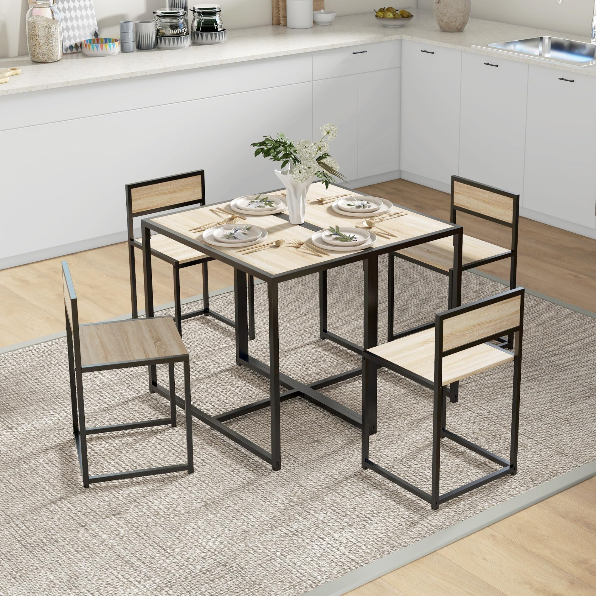 HOMCOM 3-Piece Industrial Dining Table Set for 2, Kitchen Table and Chairs, Dining Room Sets for Small Spaces, Oak