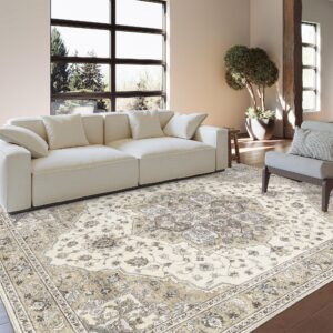 EZKLIN Washable Rug - Anti Slip 8x10 Area Rug, Machine Washable Area Rugs for Living Room, Stain Resistant Bedroom Rug (8'x10', Beige)