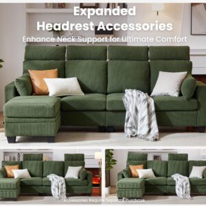 CHIC HOUSE Modular Sectional Sofa Corduroy Couch, Customizable U-Shaped Sofa with Storage Ottoman, Reversible Chaise for Living Room, Oversized L-Shaped Sofa Set (Green, 4 Seater Sectional)