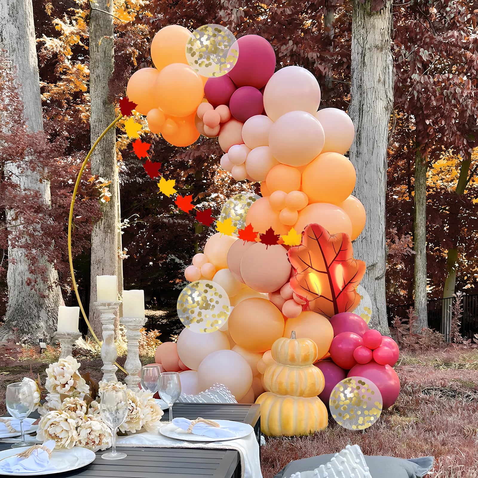 Thanksgiving Balloons Arch Garland Kit Decorations 154PCS Balloons Orange Gold White for Fall Baby Shower Birthday Bridal Shower Christmas Halloween Decor