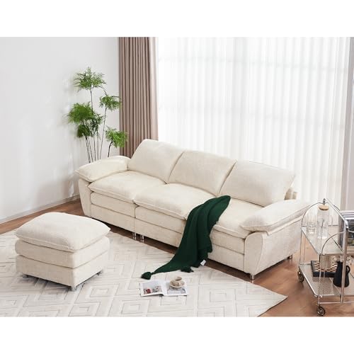 101.6" Small Modular sectional Sofa,Living Room Comfort Cloud Couch sectional, Modern Dark 3-Seater Cloud Sofa，Modular Sofa with Ottoman，Comfortable upholstered Furniture. for Apartment Office(White)