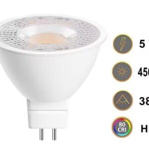 VVH 6 Pack MR16 LED Bulb,GU5.3 Bi-Pin Base LED Bulbs, 5W (50W Equivalent) 5000K Daylight 450LM 40 Degree Beam Angle for Spot Lights, Recessed, Tracking Lights, Outdoor Landscape 12-24V