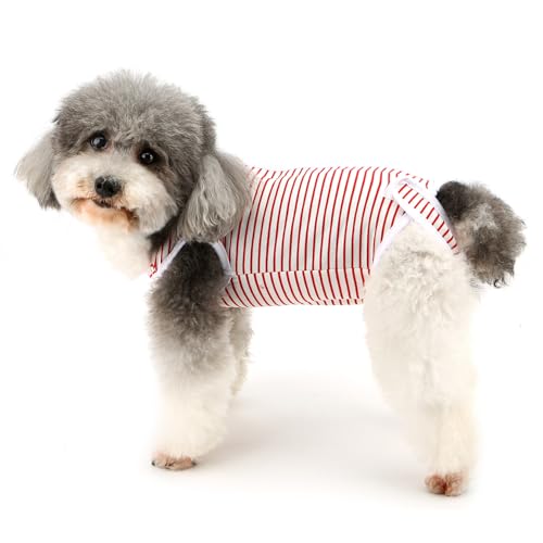 Zunea Dog Recovery Suit for Small Toy Dogs Cat After Surgery Female Puppy Abdominal Wounds Bandages Suit Pet Spay Suit, E-Collar Alternative Wear Anti Licking Red L