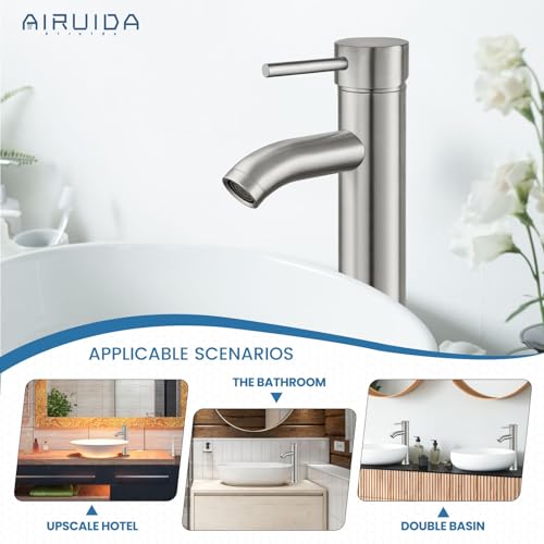 Airuida Wall Mount Kitchen Sink Faucet with Sprayer Brushed Nickel Wall Mounted Kitchen Faucet 8 Inch Center Bowl Vessel Sink Faucet Single Handle Single Hole Bathroom Sink Faucet Lavatory Vanity Bath