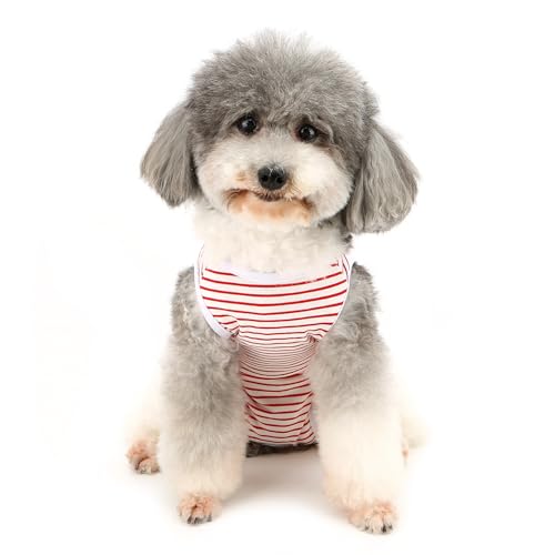 Zunea Dog Recovery Suit for Small Toy Dogs Cat After Surgery Female Puppy Abdominal Wounds Bandages Suit Pet Spay Suit, E-Collar Alternative Wear Anti Licking Red L