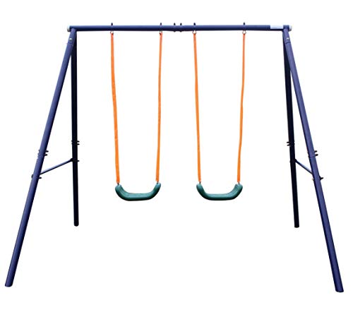 Prime Metal Swing Set Outdoor, 2 Seats, Durable Steel and Plastic Construction for Kids, Toddlers, Children Easy Assembly Two Station