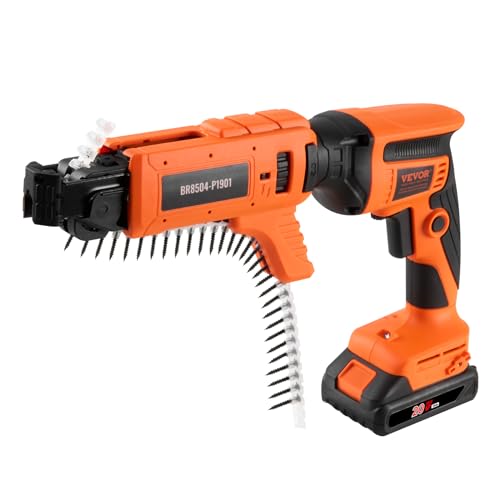 VEVOR Drywall Screw Gun Auto-Feed, 20V Max Collated Drywall Screwgun, 4200RPM Brushless Cordless Drywall Gun Kit with 2 Battery Packs, Belt Clip, Charger, Tool Bag, Screw Length and Depth Adjustable